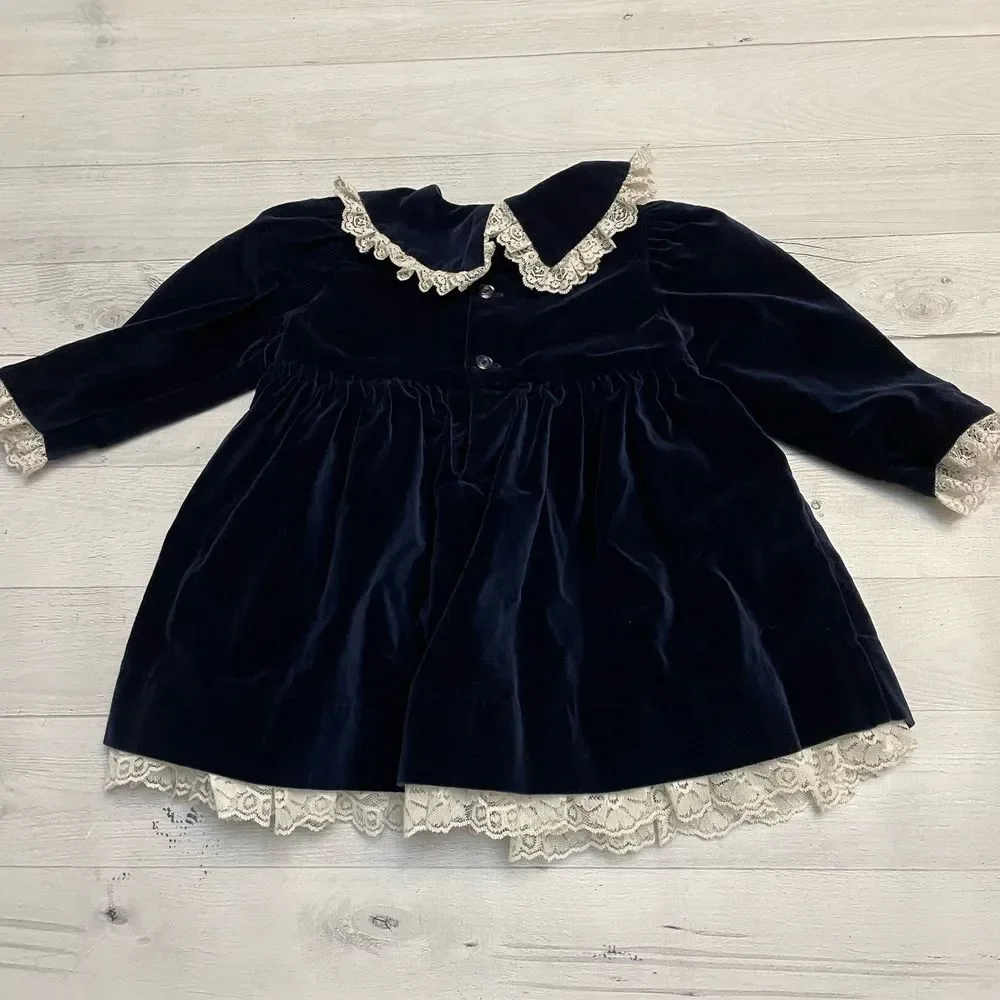 Vintage‎ girls navy blue dress with bloomers 18 months